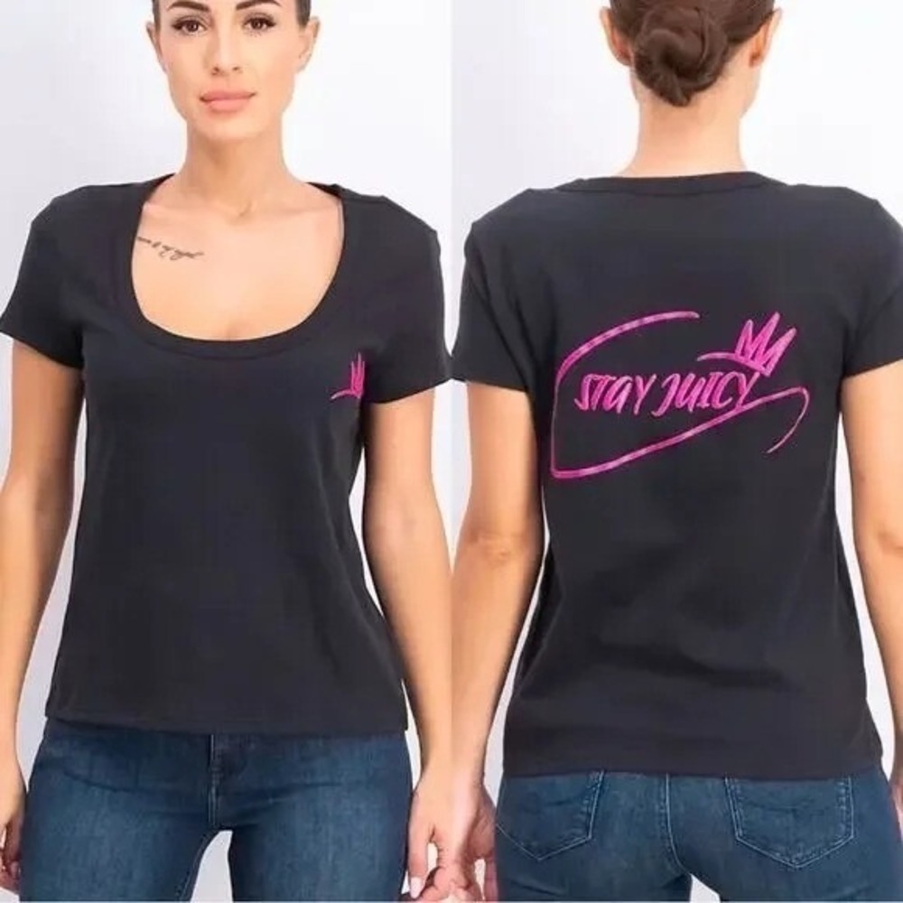 Juicy Couture Stay Juicy Baby Tee Embroidered Graphic Y2K Women's‎ Top Medium